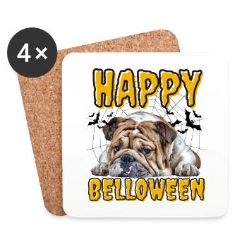 HAPPY BELLOWEEN Halloween Hund Hunde Bulldogge - Untersetzer (4er-Set) - Weiß - Vorne