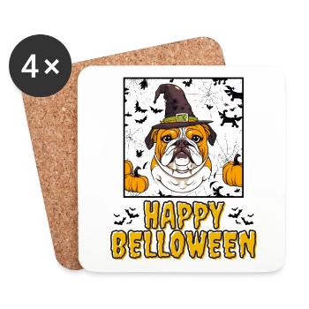 HAPPY BELLOWEEN Halloween Hund Hunde Bulldogge - Untersetzer (4er-Set) - Weiß - Vorne