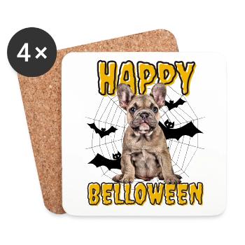 HAPPY BELLOWEEN Halloween Hund Hunde Bulldogge - Untersetzer (4er-Set) - Weiß - Vorne