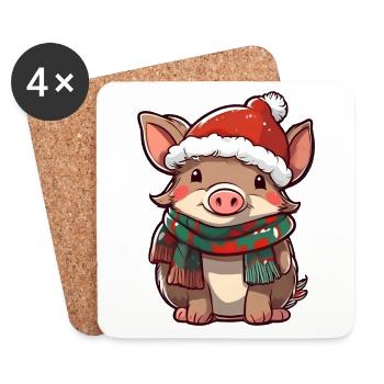 Mignon cochon dans un look d’hiver festif ! - Dessous de verre (lot de 4) - blanc - Devant