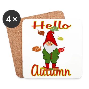  Wichtel mit Herbstlaub - Untersetzer (4er-Set) - Weiß - Vorne