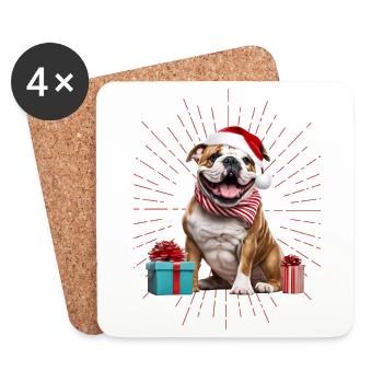 Bulldog Joyeux Noël Chien Chiens - Dessous de verre (lot de 4) - blanc - Devant