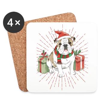 Bulldog Joyeux Noël Chien Chiens - Dessous de verre (lot de 4) - blanc - Devant
