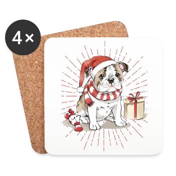 Bulldog Joyeux Noël Chien Chiens - Dessous de verre (lot de 4) - blanc - Devant
