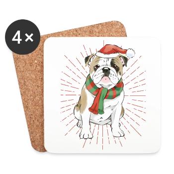 Bulldog Joyeux Noël Chien Chiens - Dessous de verre (lot de 4) - blanc - Devant