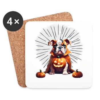 Bulldogge Halloween Hund HUNDE - Untersetzer (4er-Set) - Weiß - Vorne