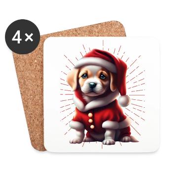 Bulldog Joyeux Noël Chien Chiens - Dessous de verre (lot de 4) - blanc - Devant
