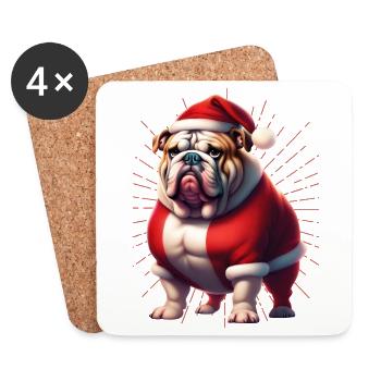 Bulldog Joyeux Noël Chien Chiens - Dessous de verre (lot de 4) - blanc - Devant