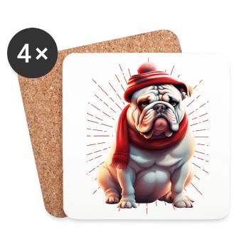 Bulldog Joyeux Noël Chien Chiens - Dessous de verre (lot de 4) - blanc - Devant