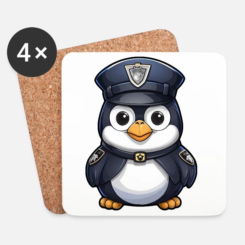 Police Penguin - Coasters (set of 4) - white