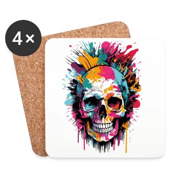 Crâne Coloré - Tête de Pirate - Crâne - Dessous de verre (lot de 4) - blanc - Devant