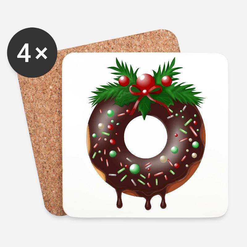 Weihnachtlicher Donut - Untersetzer (4er-Set) - Weiß