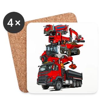 Construction site vehicles - Coasters (set of 4) - white - Front