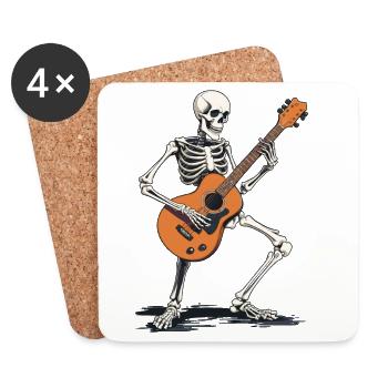 Squelette avec guitare - Dessous de verre (lot de 4) - blanc - Devant