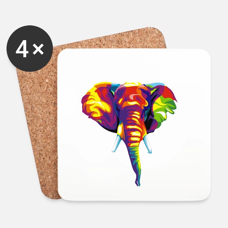Elefant mit buntem abstraktem Motiv. - Untersetzer (4er-Set) - Weiß