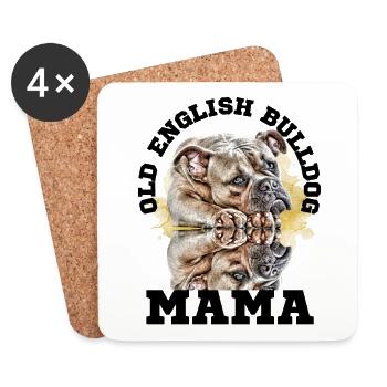 OLD ENGLISH BULLDOG MAMA Hund Hunde Bulldogge - Untersetzer (4er-Set) - Weiß - Vorne