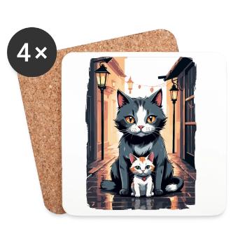 Chats mignons - Dessous de verre (lot de 4) - blanc - Devant