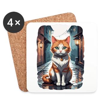 Cute cats in a street alley - Coasters (set of 4) - white - Front