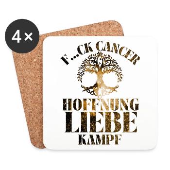 F...CK CANCER - HOFFNUNG, LIEBE & Kampf - Untersetzer (4er-Set) - Weiß - Vorne