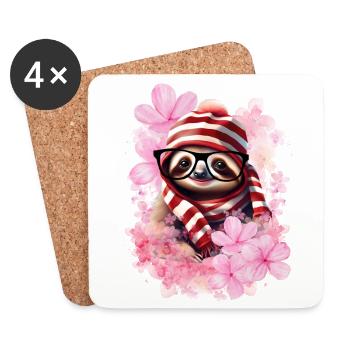 mignon SLOWN avec chapeau et écharpe - Dessous de verre (lot de 4) - blanc - Devant