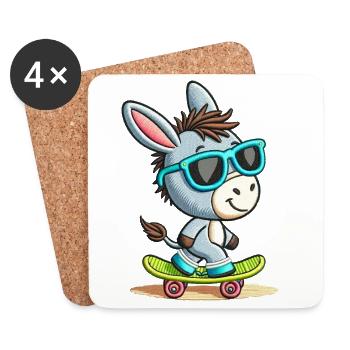 Coole Skater-Esel-T-Shirt - Untersetzer (4er-Set) - Weiß - Vorne