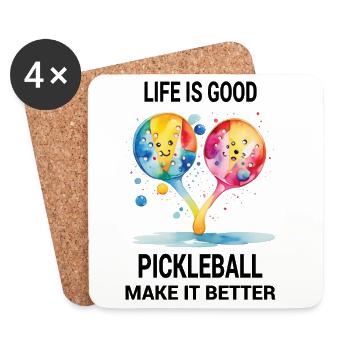Das Leben ist gut. Pickleball mach's besser - Untersetzer (4er-Set) - Weiß - Vorne