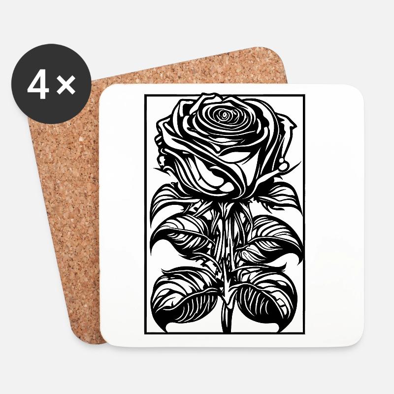 Romantische Rose mit Rahmen - Untersetzer (4er-Set) - Weiß