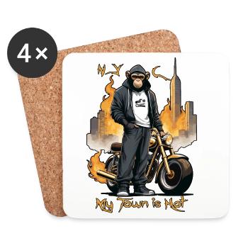 Singe motard - Dessous de verre (lot de 4) - blanc - Devant