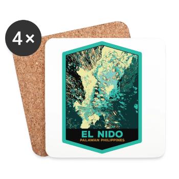 vue aérienne d'El Nido et bateaux pêche, Palawan - Dessous de verre (lot de 4) - blanc - Devant