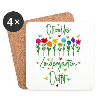 Offizielles Kindergarten Outfit mit bunten Blumen - Untersetzer (4er-Set) - Weiß - Vorne