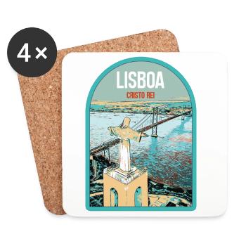 Christus König Lissabon: Blick auf die Brücke des 25. April über den Tejo - Untersetzer (4er-Set) - Weiß - Vorne