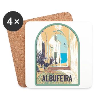 Rue pittoresque de la vieille ville d'Albufeira - Dessous de verre (lot de 4) - blanc - Devant