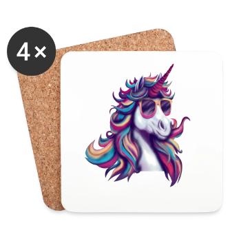 Licorne cool avec lunettes de soleil – Pop Art - Dessous de verre (lot de 4) - blanc - Devant