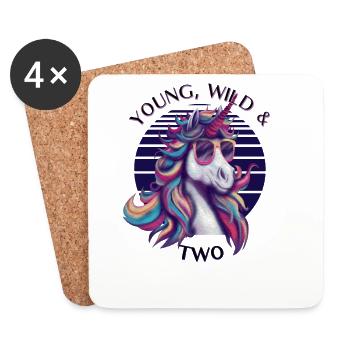 Young, Wild & Two – Cool Unicorn Birthday - Coasters (set of 4) - white - Front