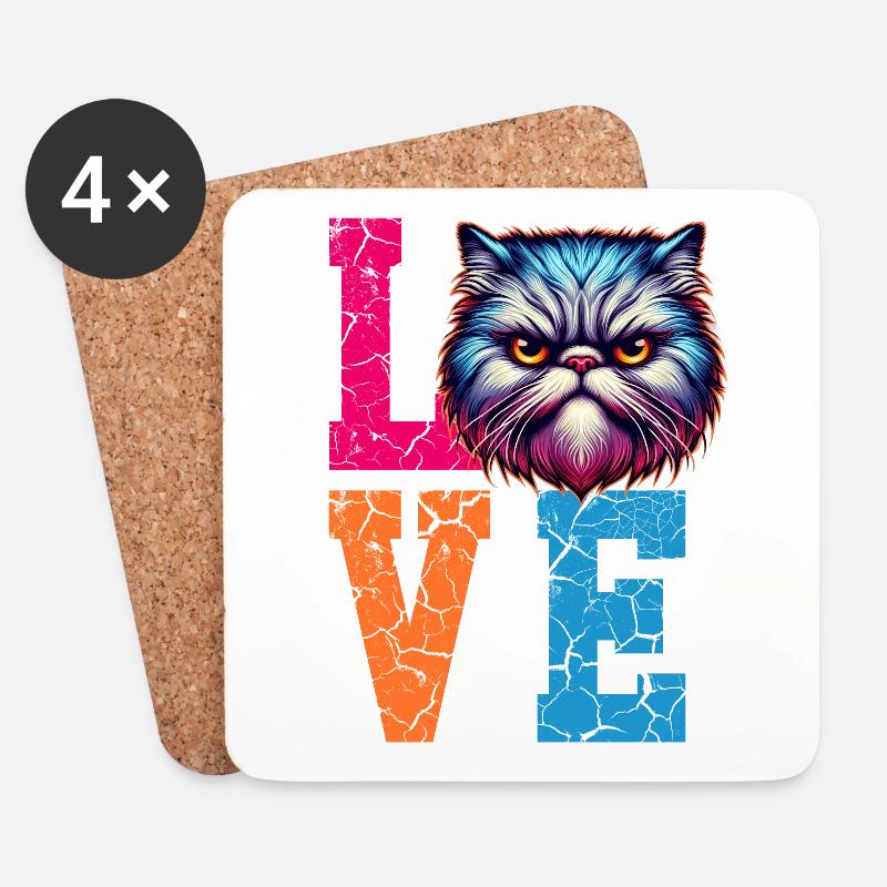 Grumpy love cat - Untersetzer (4er-Set) - Weiß