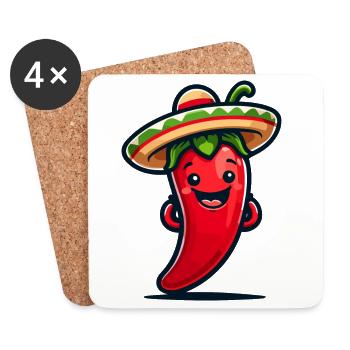 Peppy Pepper: Der würzige Sombrero-Star - Untersetzer (4er-Set) - Weiß - Vorne