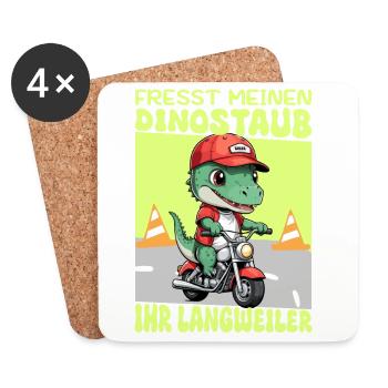 Dinosaurier auf Motorrad - Untersetzer (4er-Set) - Weiß - Vorne