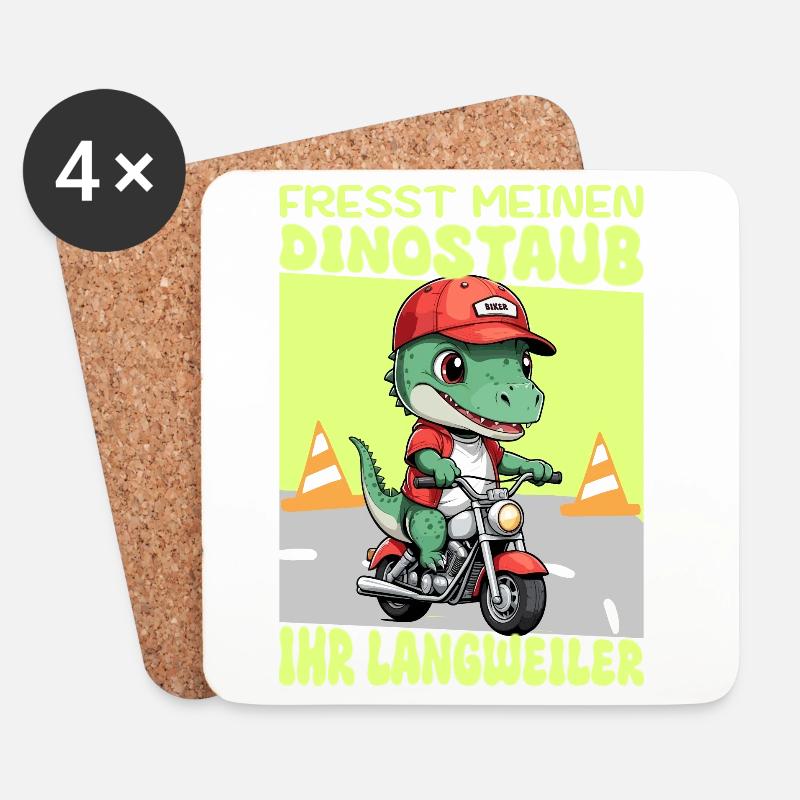 Dinosaurier auf Motorrad - Untersetzer (4er-Set) - Weiß