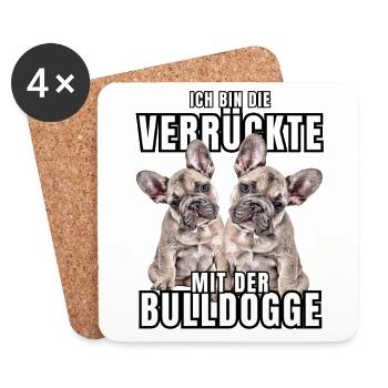 Je suis le FOU avec le chien bouledogue CHIENS - Dessous de verre (lot de 4) - blanc - Devant