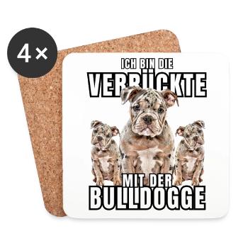 Je suis le FOU avec le chien bouledogue CHIENS - Dessous de verre (lot de 4) - blanc - Devant