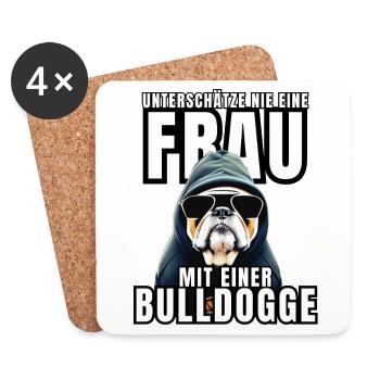 Ne sous-estimez JAMAIS une femme avec un chien bouledogue chien - Dessous de verre (lot de 4) - blanc - Devant