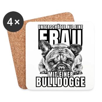 NEVER UNDERESTIMATE A WOMAN with Bulldog Dog DOG - Coasters (set of 4) - white - Front