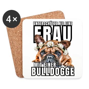 NEVER UNDERESTIMATE A WOMAN with Bulldog Dog DOG - Coasters (set of 4) - white - Front