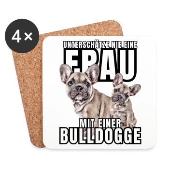 NEVER UNDERESTIMATE A WOMAN with Bulldog Dog DOG - Coasters (set of 4) - white - Front