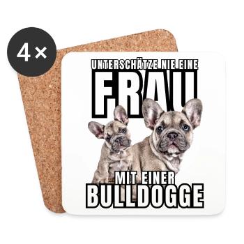 NEVER UNDERESTIMATE A WOMAN with Bulldog Dog DOG - Coasters (set of 4) - white - Front