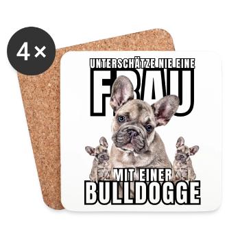 NEVER UNDERESTIMATE A WOMAN with Bulldog Dog DOG - Coasters (set of 4) - white - Front