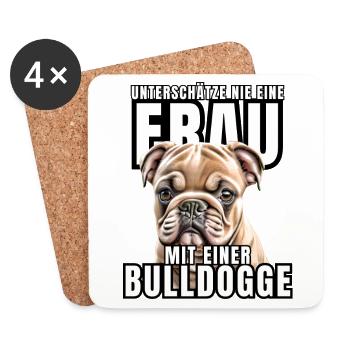 Ne sous-estimez JAMAIS une femme avec un chien bouledogue chien - Dessous de verre (lot de 4) - blanc - Devant