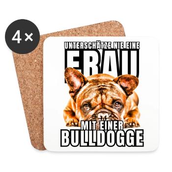 UNTERSCHÄTZE NIE EINE FRAU mit Bulldogge Hund HUND - Untersetzer (4er-Set) - Weiß - Vorne