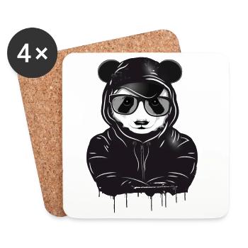 funny panda bear with hoodie, baseball cap and glasses - Coasters (set of 4) - white - Front