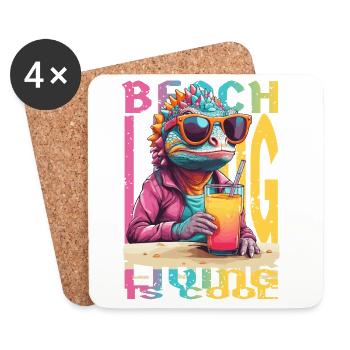 Caméléon sur la plage - Dessous de verre (lot de 4) - blanc - Devant
